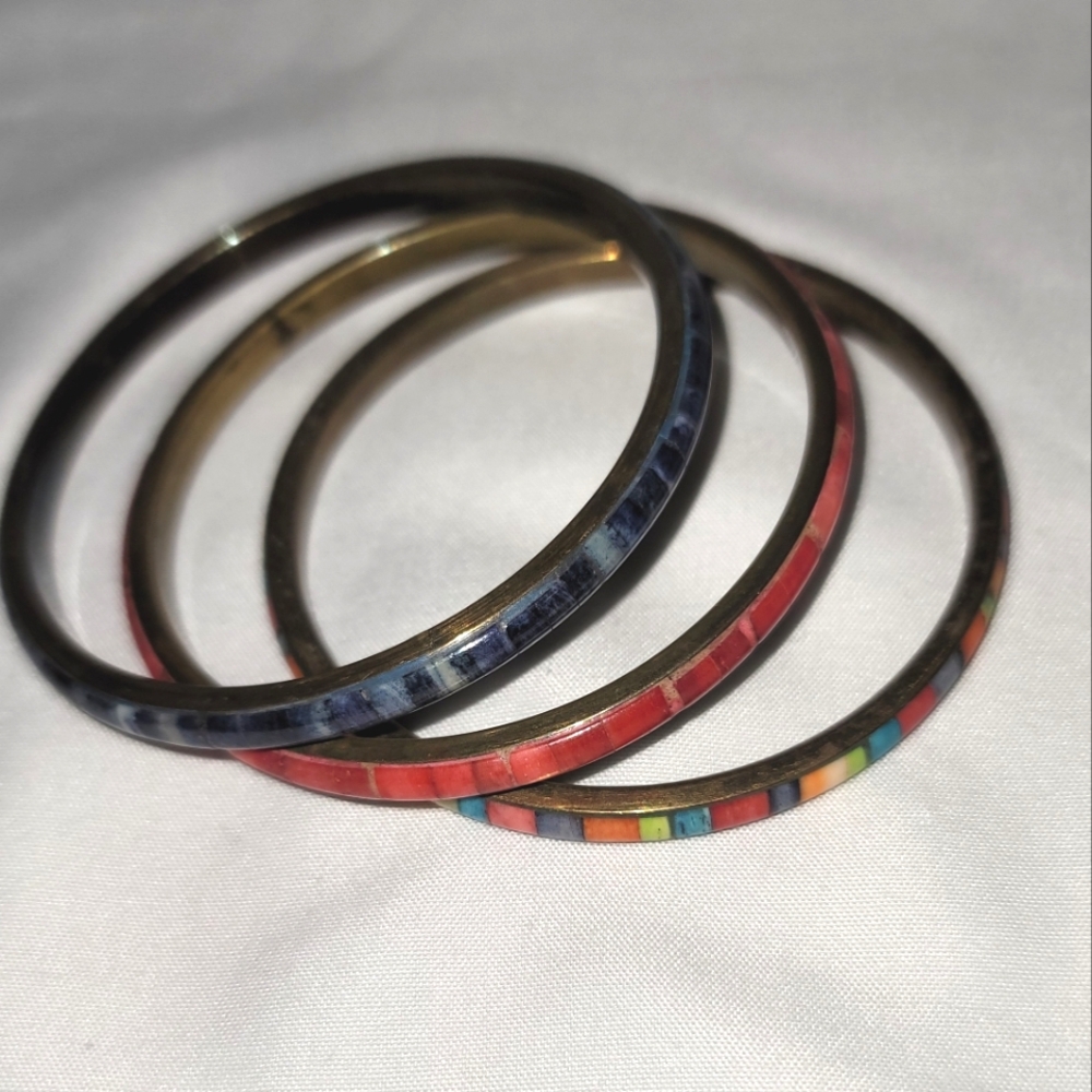 Colorful Bangle Set Brass Inlay - Picture 7 of 7